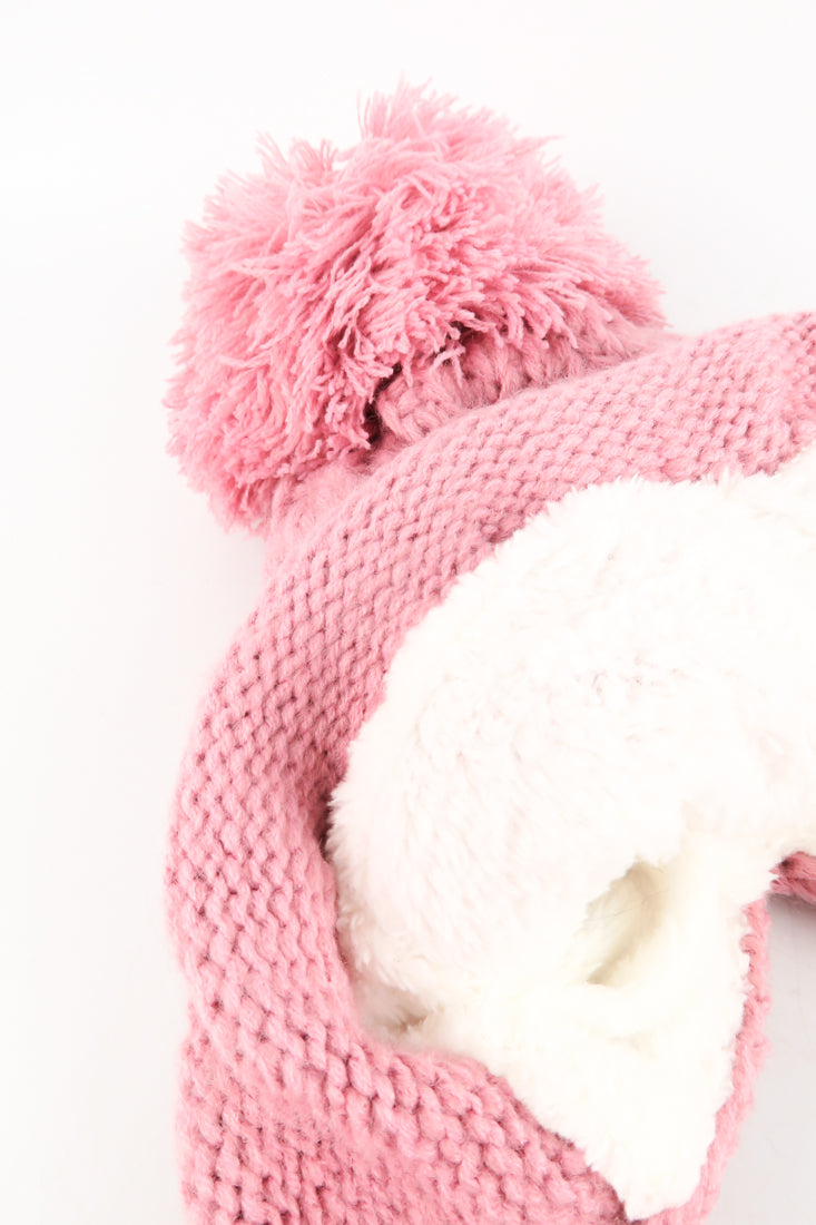 หมวกไหมพรมแต่งลูกตุ้ม บุขนหนาด้านใน - Winter Fleece Lining Beanie Hat with Pom