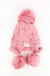 หมวกไหมพรมแต่งลูกตุ้ม บุขนหนาด้านใน - Winter Fleece Lining Beanie Hat with Pom