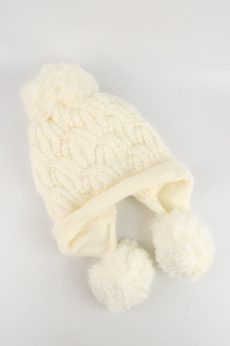 หมวกไหมพรมแต่งลูกตุ้ม บุขนหนาด้านใน - Winter Fleece Lining Beanie Hat with Pom