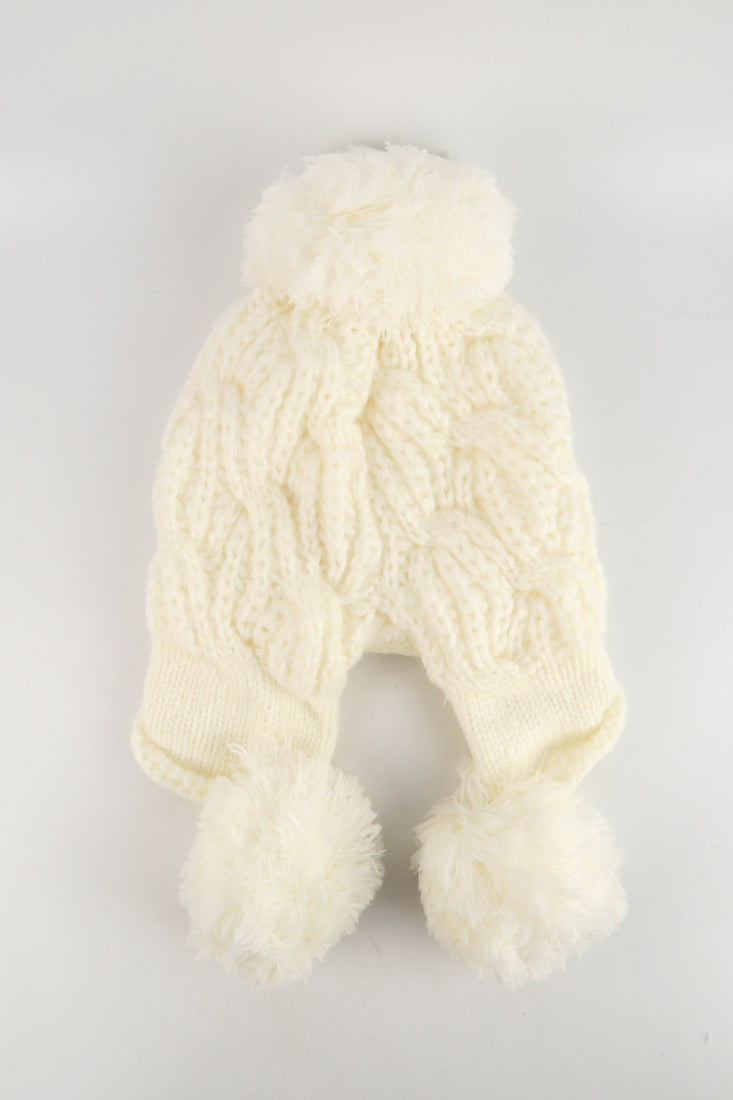 หมวกไหมพรมแต่งลูกตุ้ม บุขนหนาด้านใน - Winter Fleece Lining Beanie Hat with Pom