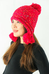 หมวกไหมพรมแต่งปอม บุขนหนาด้านใน - Winter Fleece Lining Beanie Hat with Pom