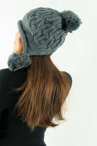 หมวกไหมพรมแต่งลูกตุ้ม บุขนหนาด้านใน - Winter Fleece Lining Beanie Hat with Pom