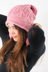 หมวกไหมพรมแต่งลูกตุ้ม บุขนหนาด้านใน - Winter Fleece Lining Beanie Hat with Pom