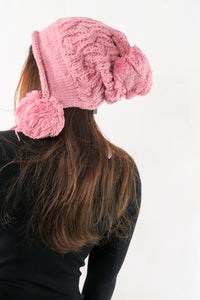 หมวกไหมพรมแต่งลูกตุ้ม บุขนหนาด้านใน - Winter Fleece Lining Beanie Hat with Pom