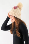 หมวกไหมพรมทรงบีนนี่แต่งปอมโบว์แดง - Winter Black Pom Pom Knit Beanie Hats With Red Bow
