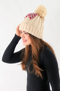 หมวกไหมพรมทรงบีนนี่แต่งปอมโบว์แดง - Winter Black Pom Pom Knit Beanie Hats With Red Bow