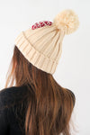 หมวกไหมพรมทรงบีนนี่แต่งปอมโบว์แดง - Winter Black Pom Pom Knit Beanie Hats With Red Bow
