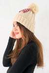 หมวกไหมพรมทรงบีนนี่แต่งปอมโบว์แดง - Winter Black Pom Pom Knit Beanie Hats With Red Bow
