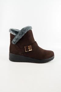 รองเท้าบูทหนังกำมะหยี่กันหนาวบุขน No.575 - Winter Faux Suede Button Warm Fur Lined Ankle Boots