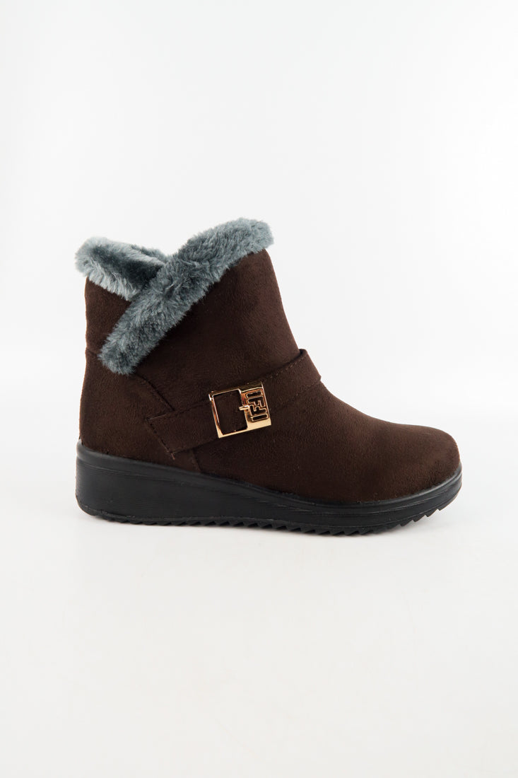 รองเท้าบูทหนังกำมะหยี่กันหนาวบุขน No.575 - Winter Faux Suede Button Warm Fur Lined Ankle Boots