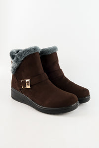 รองเท้าบูทหนังกำมะหยี่กันหนาวบุขน No.575 - Winter Faux Suede Button Warm Fur Lined Ankle Boots