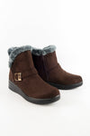 รองเท้าบูทหนังกำมะหยี่กันหนาวบุขน No.575 - Winter Faux Suede Button Warm Fur Lined Ankle Boots