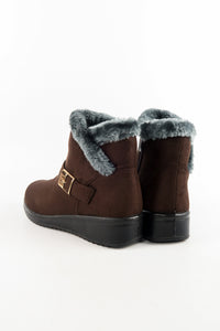 รองเท้าบูทหนังกำมะหยี่กันหนาวบุขน No.575 - Winter Faux Suede Button Warm Fur Lined Ankle Boots