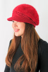 หมวกไหมพรมถักขนกระต่าย บุขนด้านใน  - Fleece Lining Winter Rabbit Hair Kintted Cap with Visor