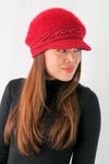 หมวกไหมพรมถักขนกระต่าย บุขนด้านใน  - Fleece Lining Winter Rabbit Hair Kintted Cap with Visor