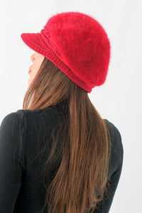 หมวกไหมพรมถักขนกระต่าย บุขนด้านใน  - Fleece Lining Winter Rabbit Hair Kintted Cap with Visor
