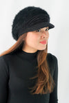 หมวกไหมพรมถักขนกระต่าย บุขนด้านใน  - Fleece Lining Winter Rabbit Hair Kintted Cap with Visor