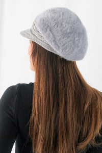 หมวกไหมพรมถักขนกระต่าย บุขนด้านใน  - Fleece Lining Winter Rabbit Hair Kintted Cap with Visor