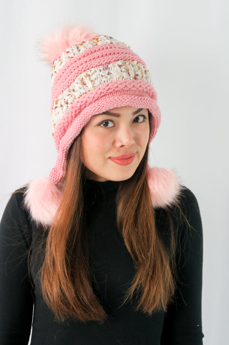 หมวกไหมพรมแต่งปอม บุขนหนาด้านใน - Winter Fleece Lining Beanie Hat with Pom