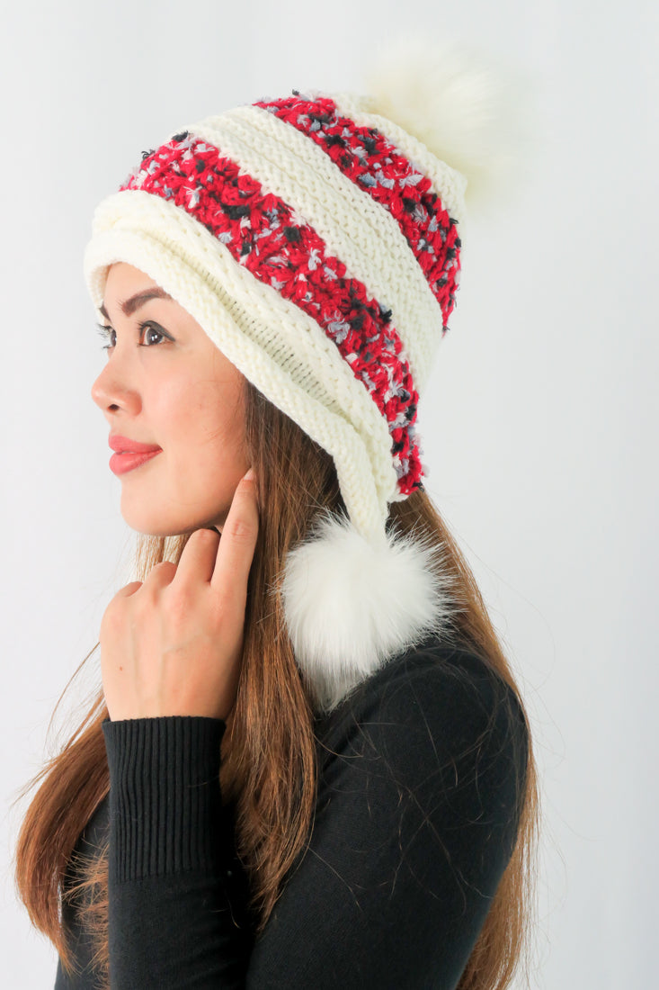 หมวกไหมพรมแต่งปอม บุขนหนาด้านใน - Winter Fleece Lining Beanie Hat with Pom