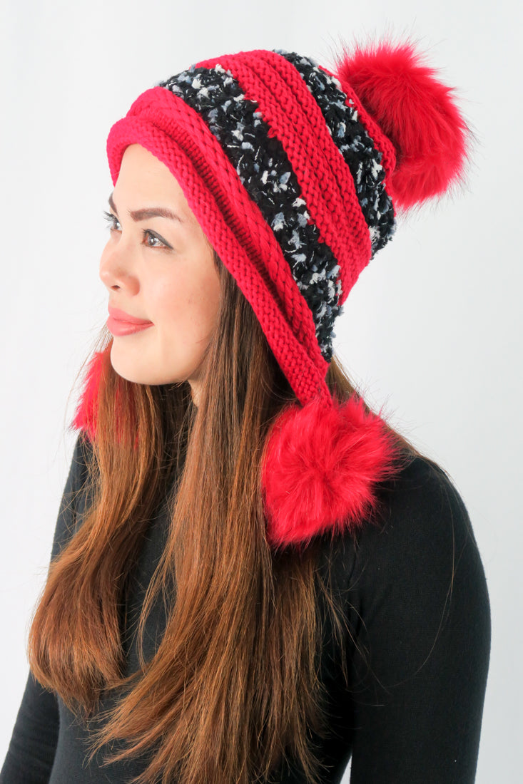 หมวกไหมพรมแต่งปอม บุขนหนาด้านใน - Winter Fleece Lining Beanie Hat with Pom