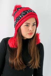 หมวกไหมพรมแต่งปอม บุขนหนาด้านใน - Winter Fleece Lining Beanie Hat with Pom