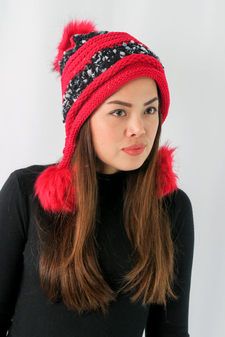 หมวกไหมพรมแต่งปอม บุขนหนาด้านใน - Winter Fleece Lining Beanie Hat with Pom