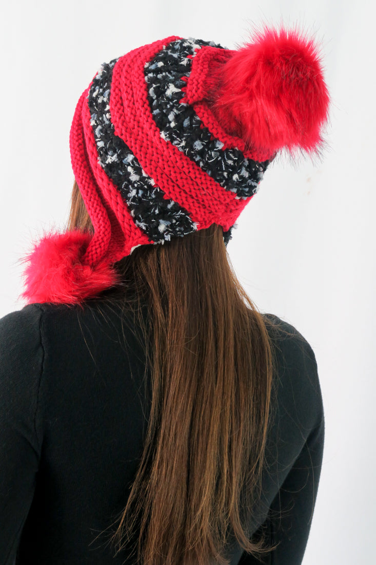 หมวกไหมพรมแต่งปอม บุขนหนาด้านใน - Winter Fleece Lining Beanie Hat with Pom