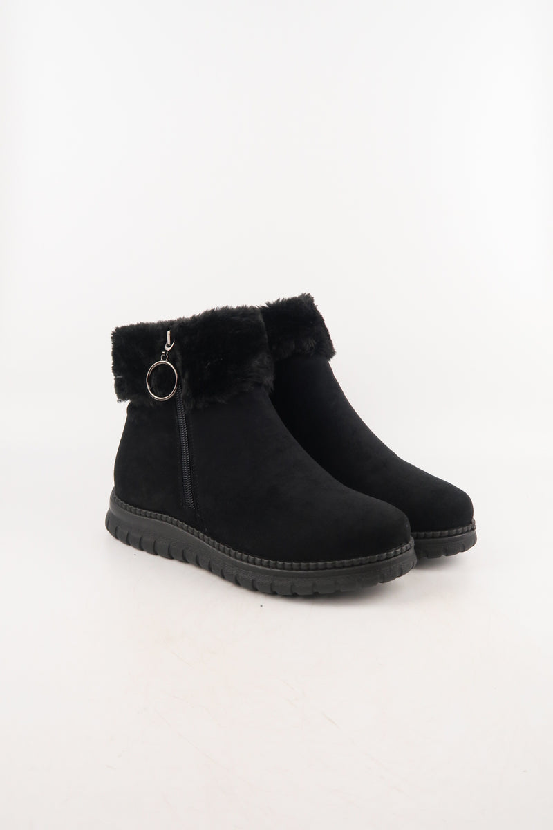 รองเท้าบูทหนังกำมะหยี่ แต่งขนเฟอร์ no.80223-10 - Winter Boots Minus The Fur Lining On The Inside