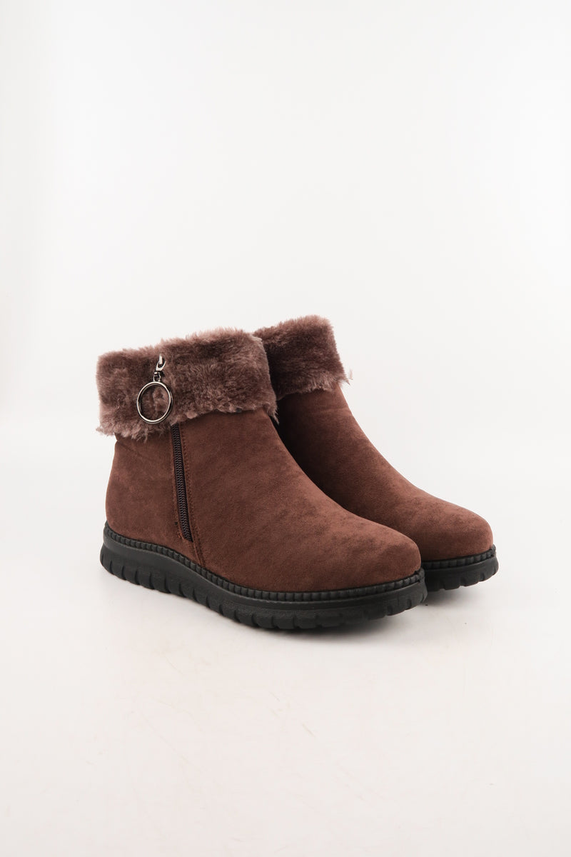รองเท้าบูทหนังกำมะหยี่ แต่งขนเฟอร์ no.80223-10 - Winter Boots Minus The Fur Lining On The Inside