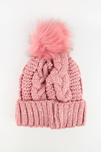หมวกไหมพรมแต่งปอม บุขนหนาด้านใน NO.168- Winter Fleece Lining Beanie Hat with Pom