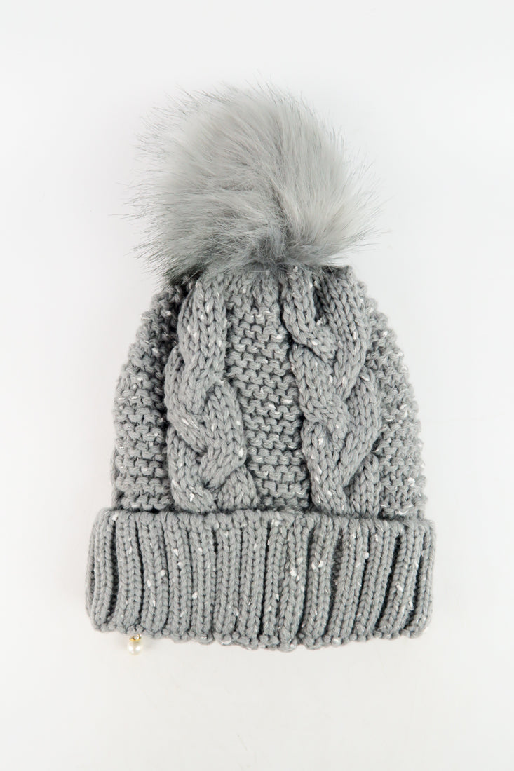 หมวกไหมพรมแต่งปอม บุขนหนาด้านใน NO.168- Winter Fleece Lining Beanie Hat with Pom