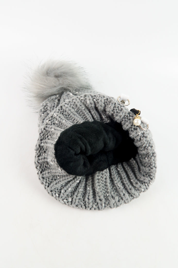 หมวกไหมพรมแต่งปอม บุขนหนาด้านใน NO.168- Winter Fleece Lining Beanie Hat with Pom