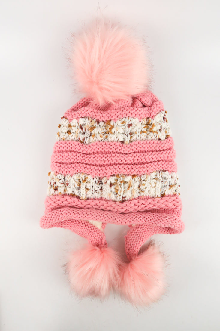 หมวกไหมพรมแต่งปอม บุขนหนาด้านใน - Winter Fleece Lining Beanie Hat with Pom