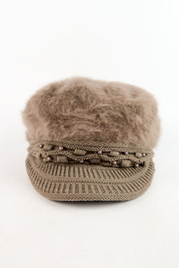 หมวกไหมพรมถักขนกระต่าย บุขนด้านใน  - Fleece Lining Winter Rabbit Hair Kintted Cap with Visor