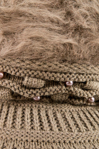 หมวกไหมพรมถักขนกระต่าย บุขนด้านใน  - Fleece Lining Winter Rabbit Hair Kintted Cap with Visor