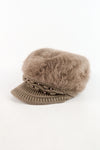 หมวกไหมพรมถักขนกระต่าย บุขนด้านใน  - Fleece Lining Winter Rabbit Hair Kintted Cap with Visor
