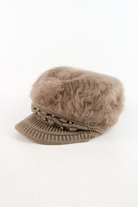 หมวกไหมพรมถักขนกระต่าย บุขนด้านใน  - Fleece Lining Winter Rabbit Hair Kintted Cap with Visor
