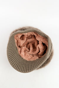 หมวกไหมพรมถักขนกระต่าย บุขนด้านใน  - Fleece Lining Winter Rabbit Hair Kintted Cap with Visor