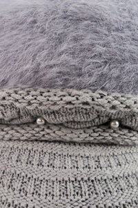หมวกไหมพรมถักขนกระต่าย บุขนด้านใน  - Fleece Lining Winter Rabbit Hair Kintted Cap with Visor