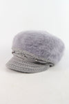 หมวกไหมพรมถักขนกระต่าย บุขนด้านใน  - Fleece Lining Winter Rabbit Hair Kintted Cap with Visor