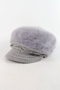 หมวกไหมพรมถักขนกระต่าย บุขนด้านใน  - Fleece Lining Winter Rabbit Hair Kintted Cap with Visor