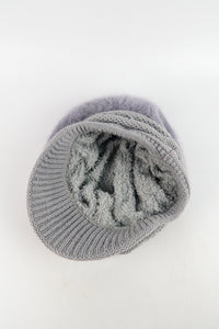 หมวกไหมพรมถักขนกระต่าย บุขนด้านใน  - Fleece Lining Winter Rabbit Hair Kintted Cap with Visor