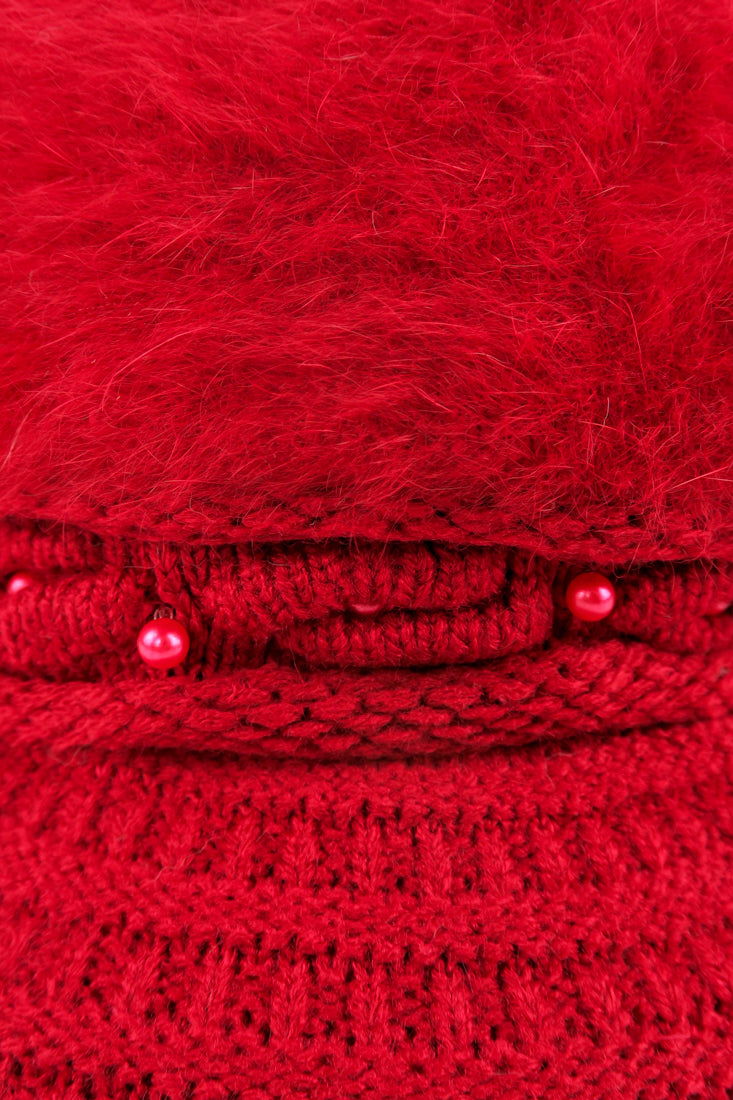 หมวกไหมพรมถักขนกระต่าย บุขนด้านใน  - Fleece Lining Winter Rabbit Hair Kintted Cap with Visor
