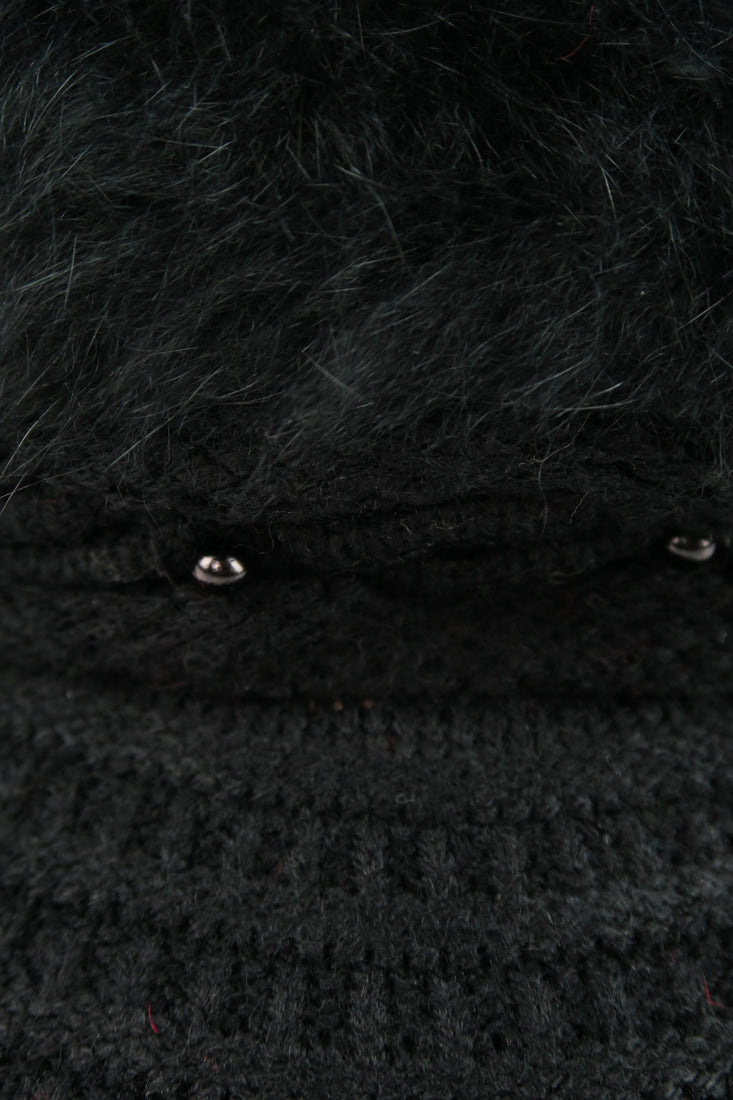 หมวกไหมพรมถักขนกระต่าย บุขนด้านใน  - Fleece Lining Winter Rabbit Hair Kintted Cap with Visor