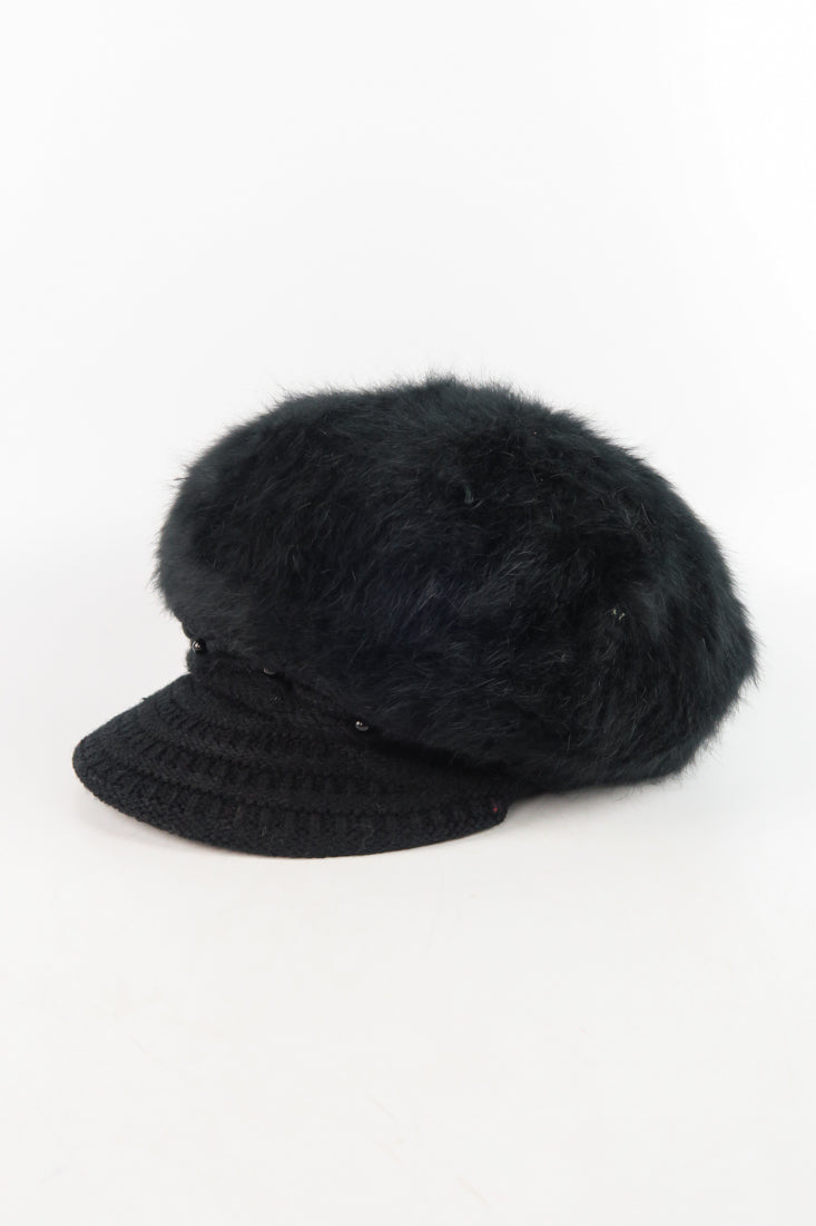 หมวกไหมพรมถักขนกระต่าย บุขนด้านใน  - Fleece Lining Winter Rabbit Hair Kintted Cap with Visor
