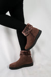รองเท้าบูทหนังกำมะหยี่ แต่งขนเฟอร์ no.80223-10 - Winter Boots Minus The Fur Lining On The Inside