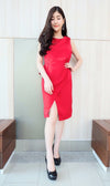 เดรสคอกลมเเขนในตัว - Sleeveless Chiffon Midi Dress