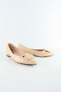 รองเท้าคัตชูหัวแหลม K9081 - Golden Chunky Heel Pump Shoes