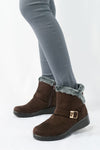 รองเท้าบูทหนังกำมะหยี่กันหนาวบุขน No.575 - Winter Faux Suede Button Warm Fur Lined Ankle Boots